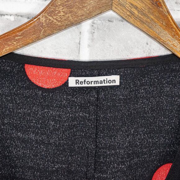 REFORMATION Women's Black Red Polka Dot Cropped Blouse Size 2 - Picture 3 of 9